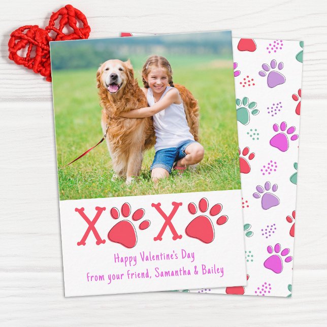 XOXO Valentines Classroom Kids Day Pet Dog Photo  Note Card (Creator Uploaded)