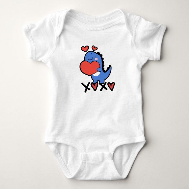 XOXO Valentine's Day 2026 Cute Dino Baby Bodysuit (Front)
