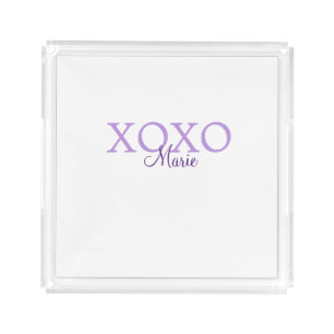 Xoxo valentine's day add name purple pastel minima acrylic tray