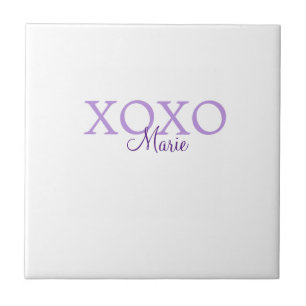 Xoxo valentine's day add name purple pastel minima ceramic tile
