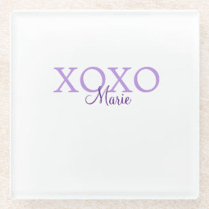 Xoxo valentine's day add name purple pastel minima glass coaster