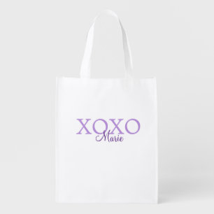 Xoxo valentine's day add name purple pastel minima grocery bag