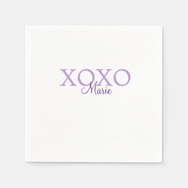 Xoxo valentine's day add name purple pastel minima napkins (Front)