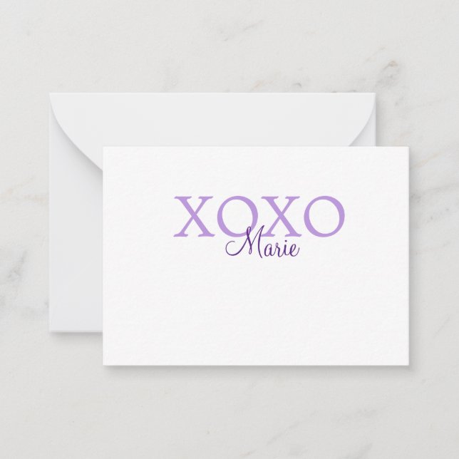 Xoxo valentine's day add name purple pastel minima note card (Front)