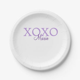 Xoxo valentine's day add name purple pastel minima paper plates