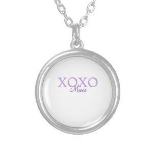 Xoxo valentine's day add name purple pastel minima silver plated necklace