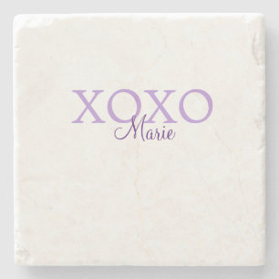 Xoxo valentine's day add name purple pastel minima stone coaster