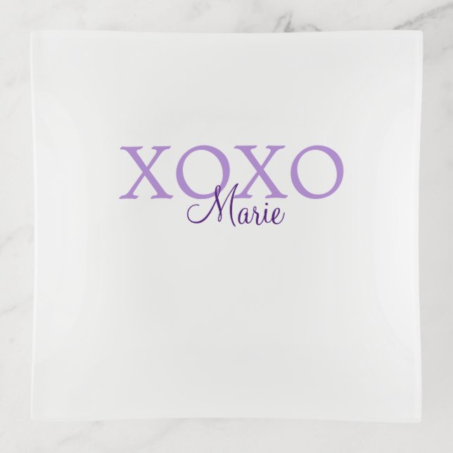 Xoxo valentine's day add name purple pastel minima trinket tray (Front)