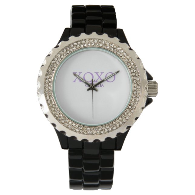 Xoxo valentine's day add name purple pastel minima watch (Front)