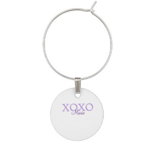 Xoxo valentine's day add name purple pastel minima wine charm