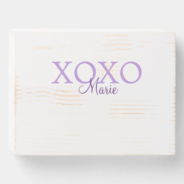 Xoxo valentine's day add name purple pastel minima wooden box sign (Front Horizontal)