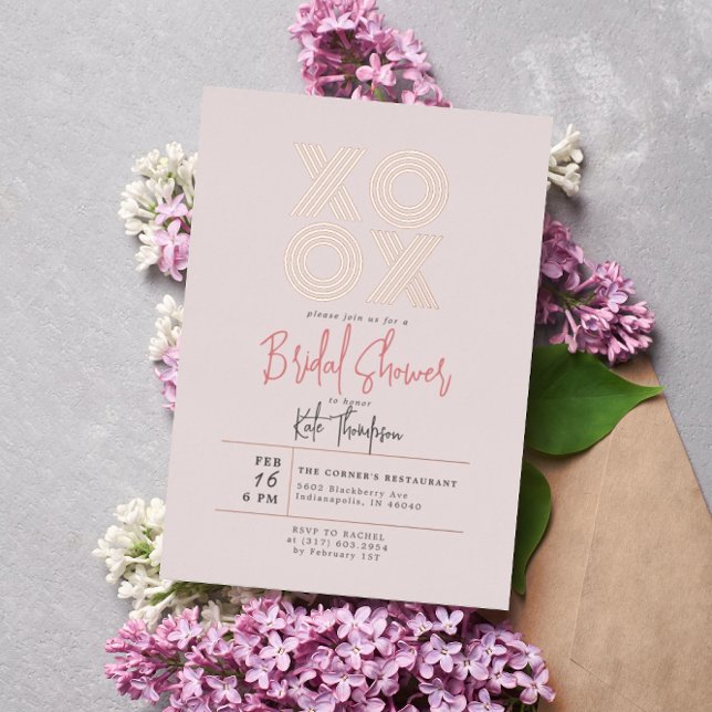 XOXO Valentine's Day Bridal Shower Rose Gold  Foil Invitation (Creator Uploaded)
