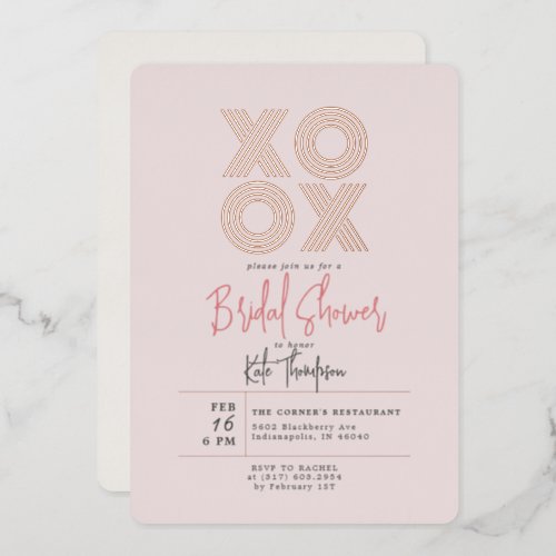 XOXO Valentines Day Bridal Shower Rose Gold  Foil Invitation