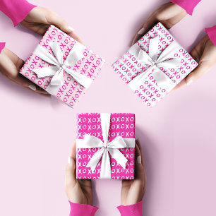 XOXO Valentine's Day Galentine's HOT Pink White Wrapping Paper Sheets