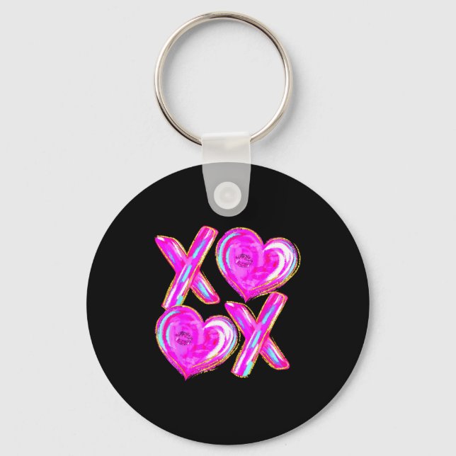 Xoxo Valentines Day Love Funny Coquette Bow Checke Keychain (Front)
