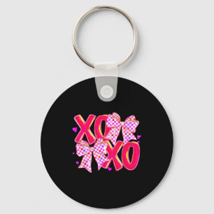 Xoxo Valentines Day Love Funny Coquette Bow Checke Keychain
