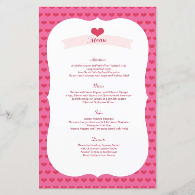 XOXO Valentine's Day Party Menu Decor Set (Front)