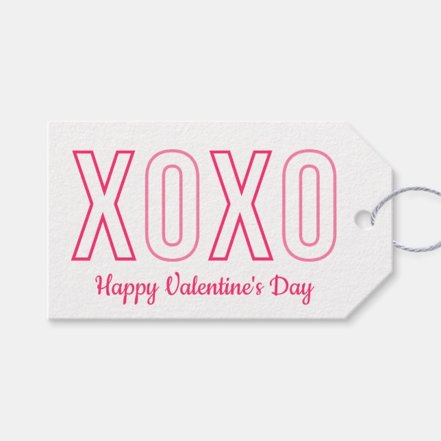 XOXO Valentine's Day Pink and White Gift Tags (Front (Horizontal))