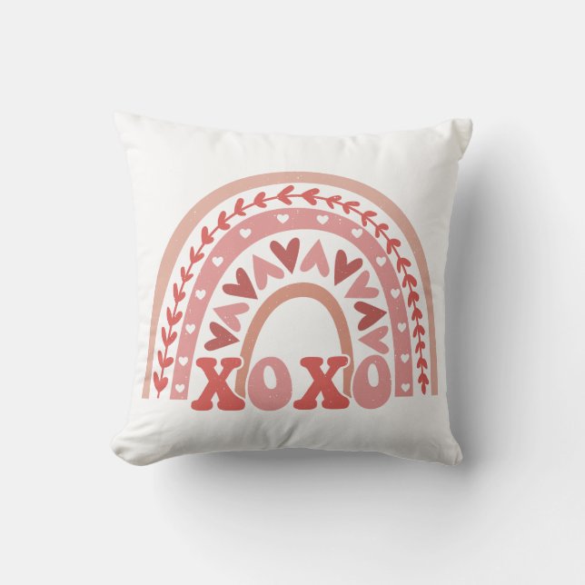 XOXO Valentine's Day Rainbow Throw Pillow (Front)
