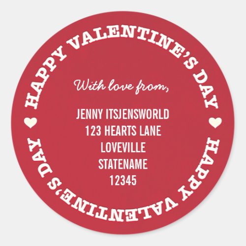 XOXO Valentines Day Return Address   Red Classic Round Sticker