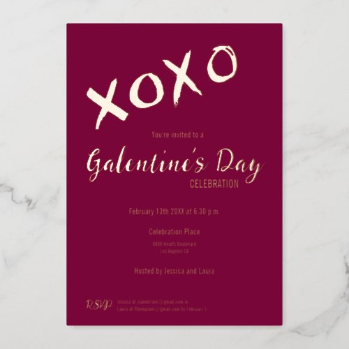 XOXO Valentines Party Galentines Day Friends Foil Holiday Card