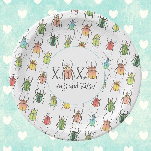 XOXO Valentines Pink Bugs and Kisses Lovebugs Paper Plates