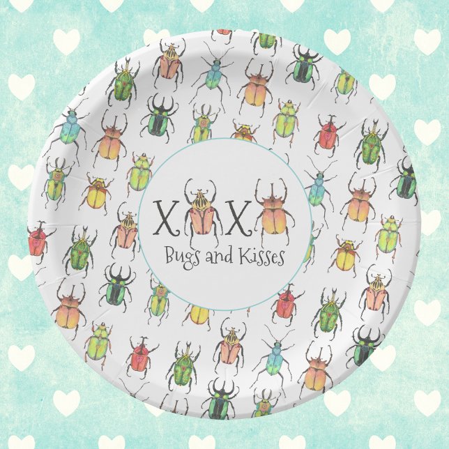 XOXO Valentine's Pink Bugs and Kisses Lovebugs Paper Plates (Creator Uploaded)