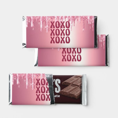 XOXO VALENTINES PINK GLITTER DRIP CUSTOM HERSHEY BAR FAVORS