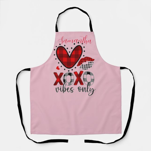XOXO vibes only, checkered heart Valentine's day  Apron (Front)