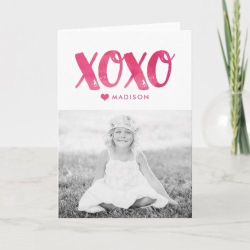 XOXO Watercolor Folded Valentines Day Photo Card