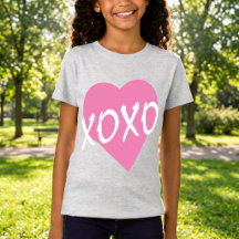 XOXO White Hugs Kisses Pink Heart Girl's Gray