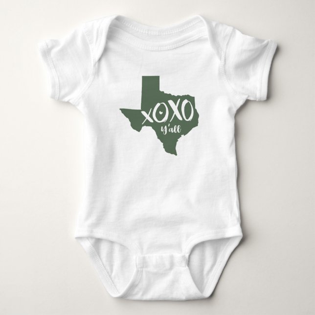 XOXO, Y'all - Cactus Green Texas State Shape Baby Bodysuit (Front)