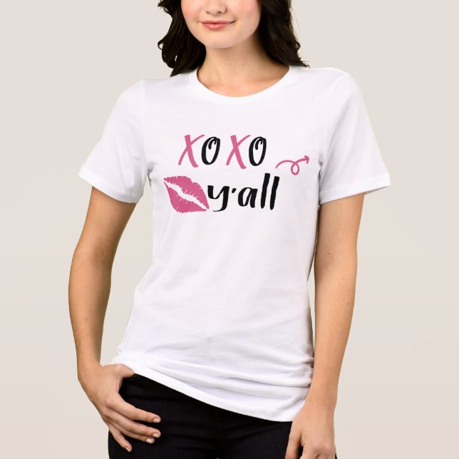 XOXO Y'all Modern Hugs And Kisses Valentine's Day Tri-Blend Shirt (Front)