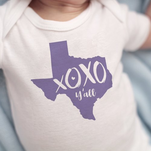 XOXO Yall _ Periwinkle Purple Texas State Shape Baby Bodysuit