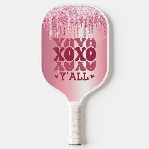 XOXO YALL PINK VALENTINES GLITTER DRIP GROOVY PICKLEBALL PADDLE