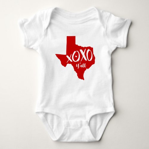 XOXO Yall _ Red Texas State Shape Baby Bodysuit