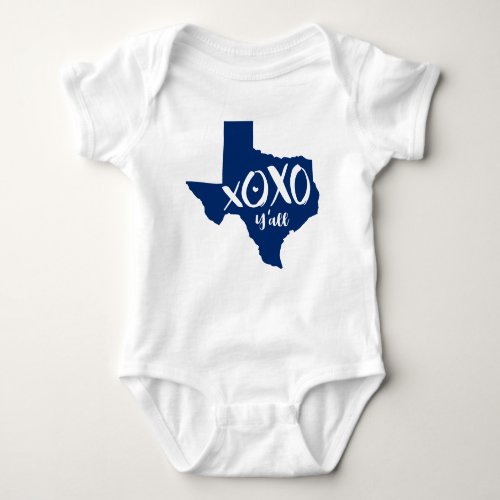 XOXO Yall _ State Flag Blue Texas State Shape Baby Bodysuit