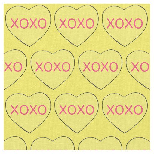 XOXO Yellow Candy Heart Valentine's Day Pastel Fabric