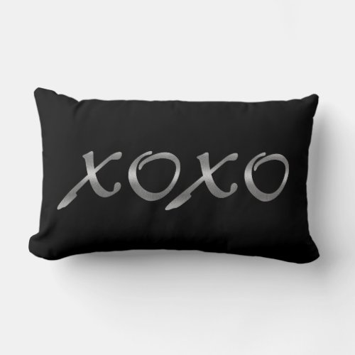 XOXOs in Silver  Black Lumbar Pillow