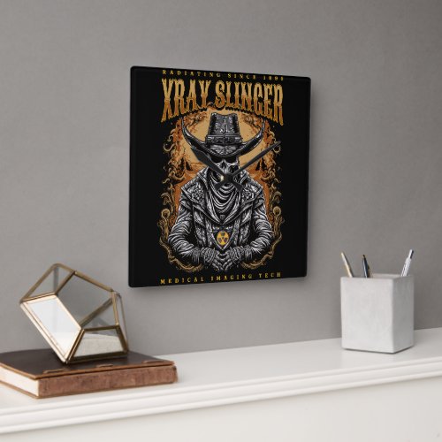 XRay Slinger Skeleton Cowboy Square Wall Clock