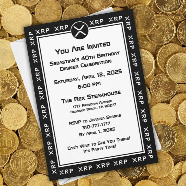 XRP Black and White Crypto Currency Custom Invitation (XRP Black and White Personalized Party Invitation for
Crypto Currency Enthusiasts)