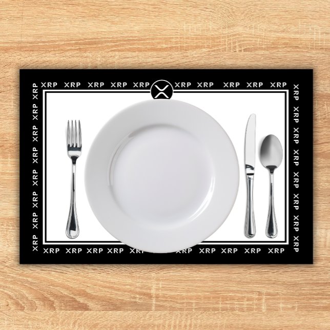XRP Black and White Crypto Currency Party Placemat (XRP symbol Black and White Table Placemat for Crypto Currency Enthusiast Parties)