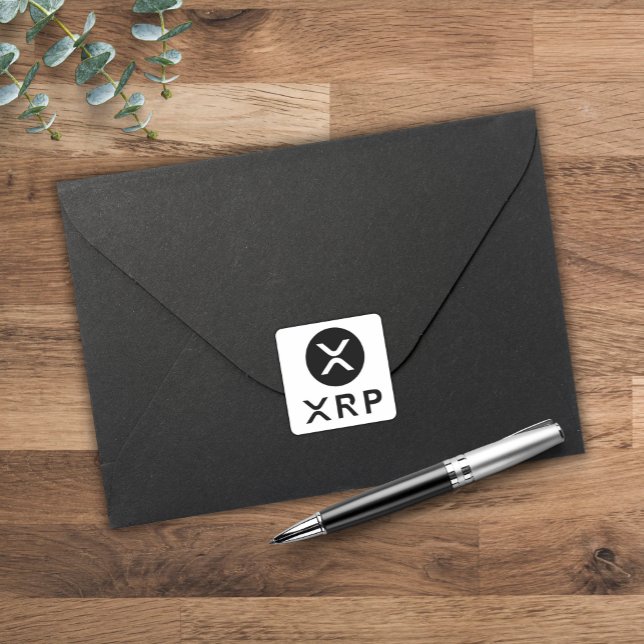 XRP Crypto Currentcy Black and White Square Sticker (XRP symbol sticker for sealing envelopes or gift favors)