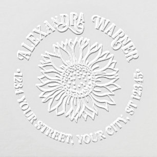 xRustic Sunflower #4 Round Name Return Address  Embosser