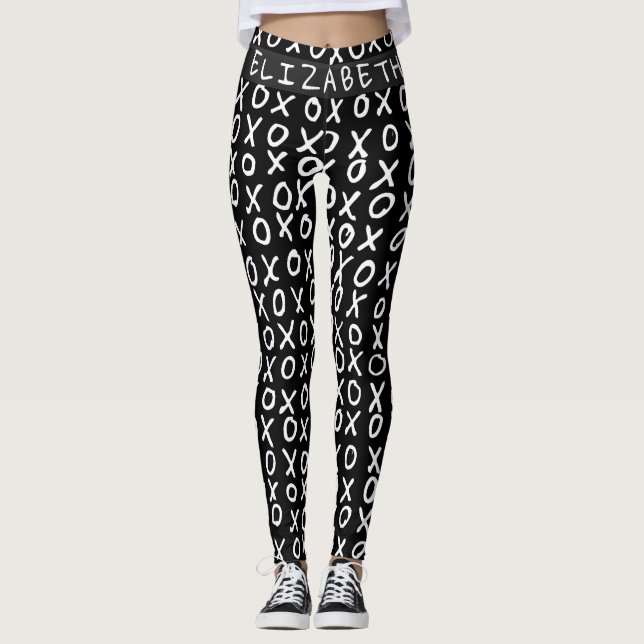X's and O's personalized on black Leggings (Front)
