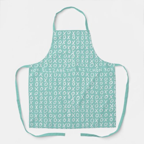 Xs and Os personalized on riptide teal Apron