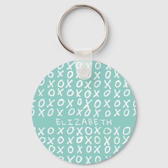 X's and O's personalized on riptide teal Keychain (Front)