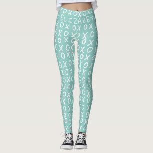 X's and O's personalized on riptide teal Leggings