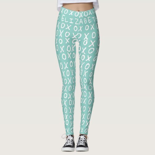 Xs and Os personalized on riptide teal Leggings