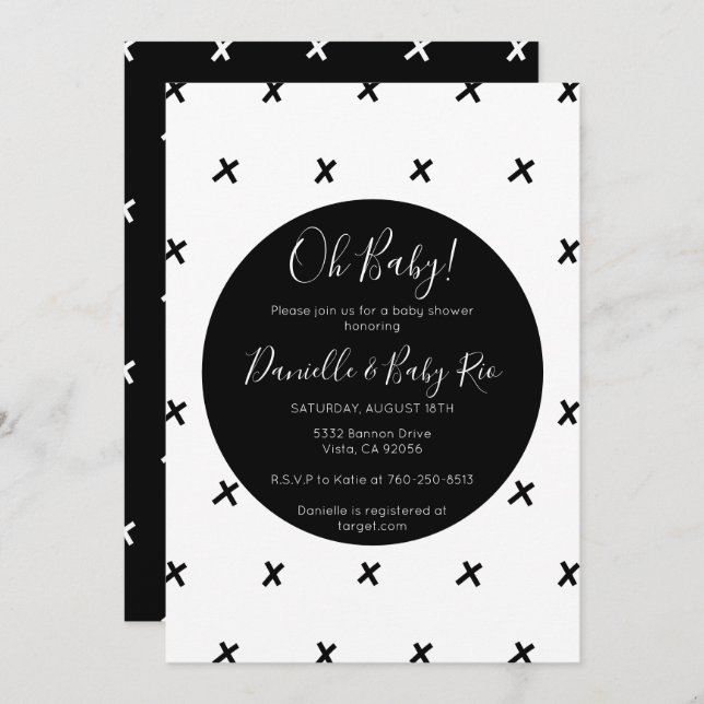 X's Modern baby shower black and white pattern Invitation (Front/Back)